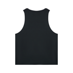 St. Padel Men’s Performance Tank Top. A black sleeveless tank top shown from the back, photographed flat against a solid white background.
