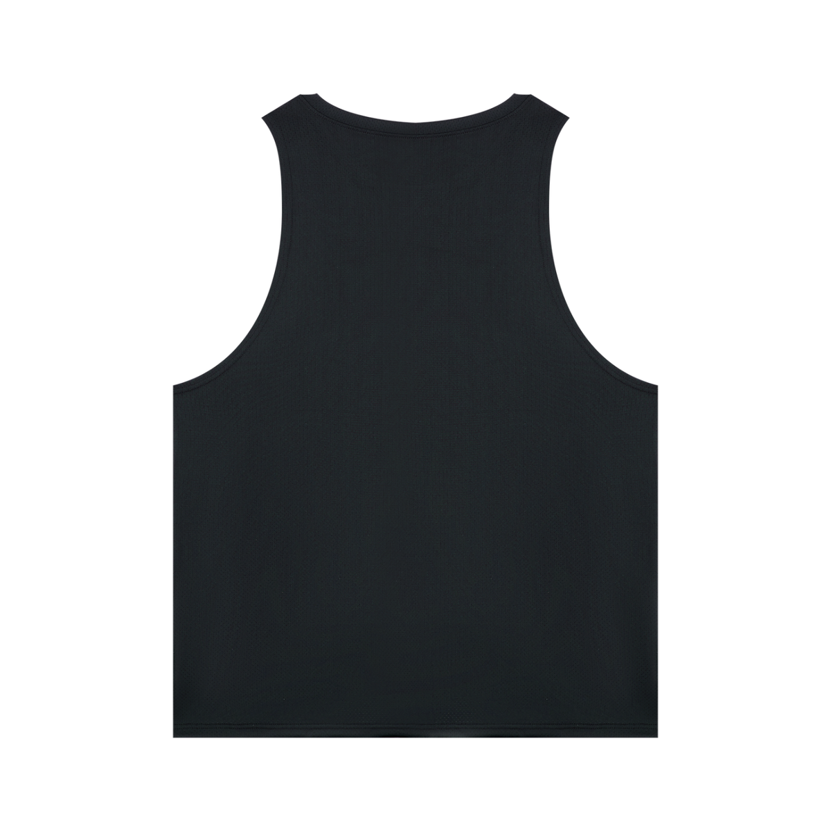 St. Padel Men’s Performance Tank Top. A black sleeveless tank top shown from the back, photographed flat against a solid white background.