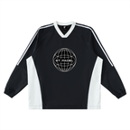St. Padel Off-Court Warmup Pullover. Black and white sports jersey with 'ST. PADEL' text on a white background