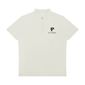 St. Padel Performance Polo Zip Shirt. Beige t-shirt with 'ST. PADEL' logo on a white background