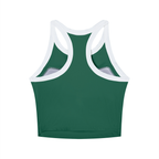 St. Padel Performance Tank. A green athletic tank top with white trim around the racerback straps and neckline, shown from the back on a white background.