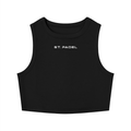 Black sleeveless top with 'ST. PADEL' text on a white background