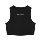 Black sleeveless top with 'ST. PADEL' text on a white background