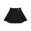 St. Padel Women's Pleated Padel Skirt. A black pleated skater skirt with a small white embroidered logo on the left hip, displayed against a solid white background.